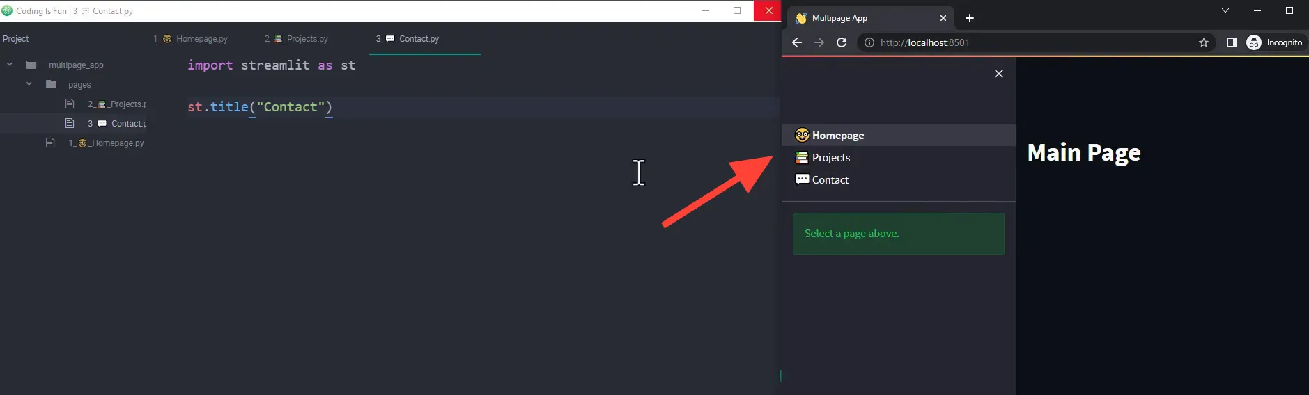 Streamlit app with emojis in page names