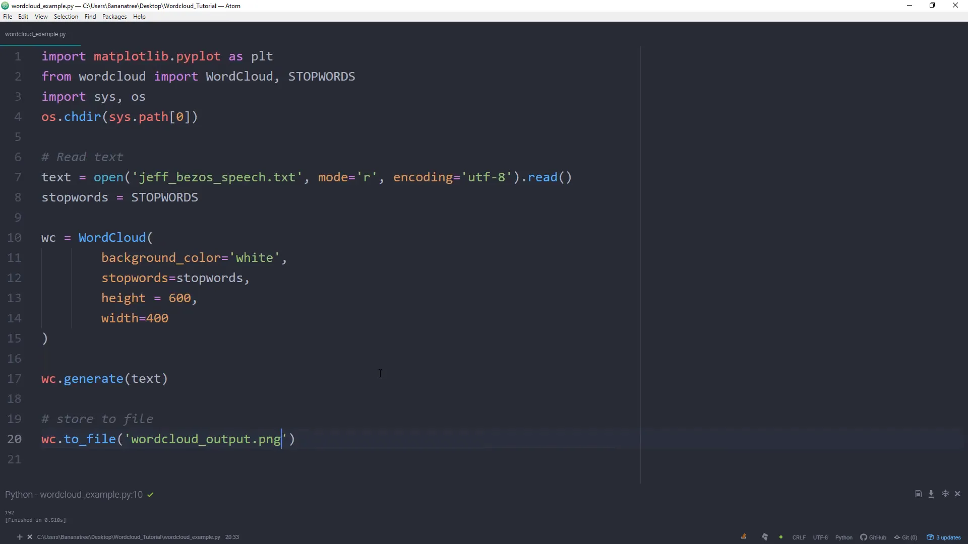 Generated word cloud output