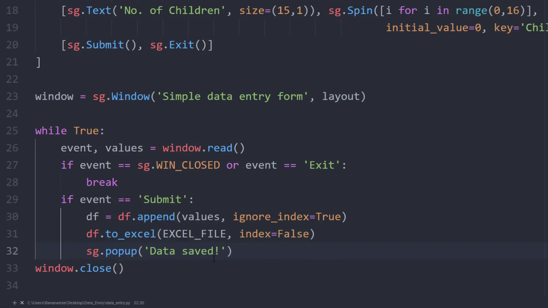 Saving Data to Excel