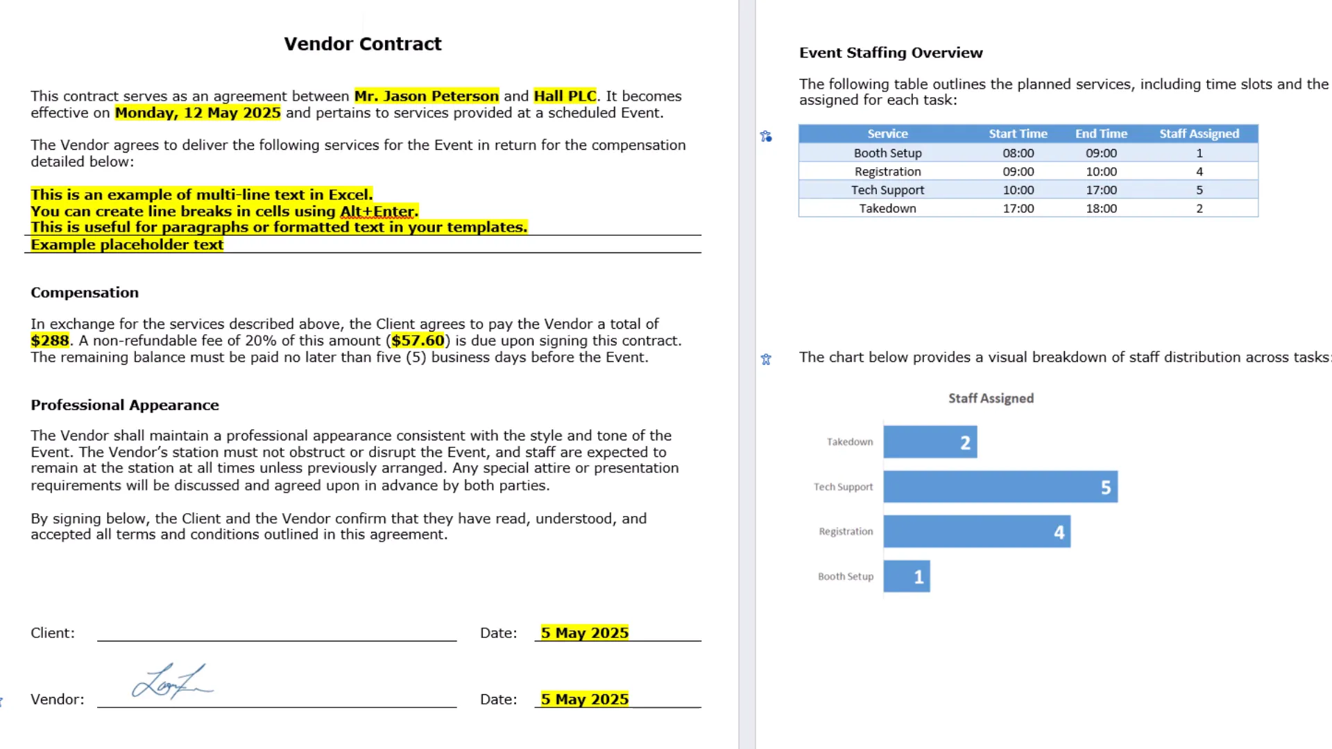 Generated Word document with replaced placeholders including text, image, table and chart