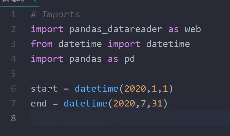 Setting up date ranges for stock data
