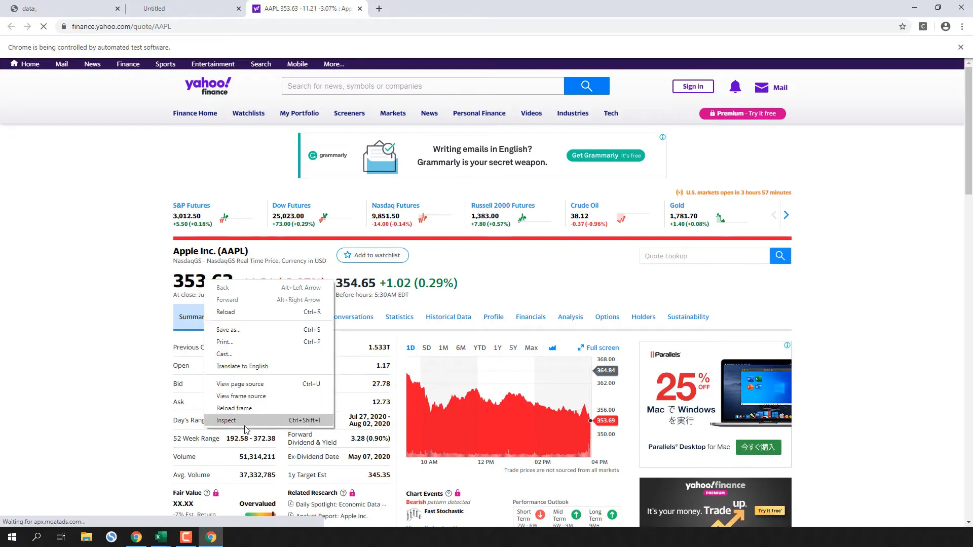 Inspecting the stock price element