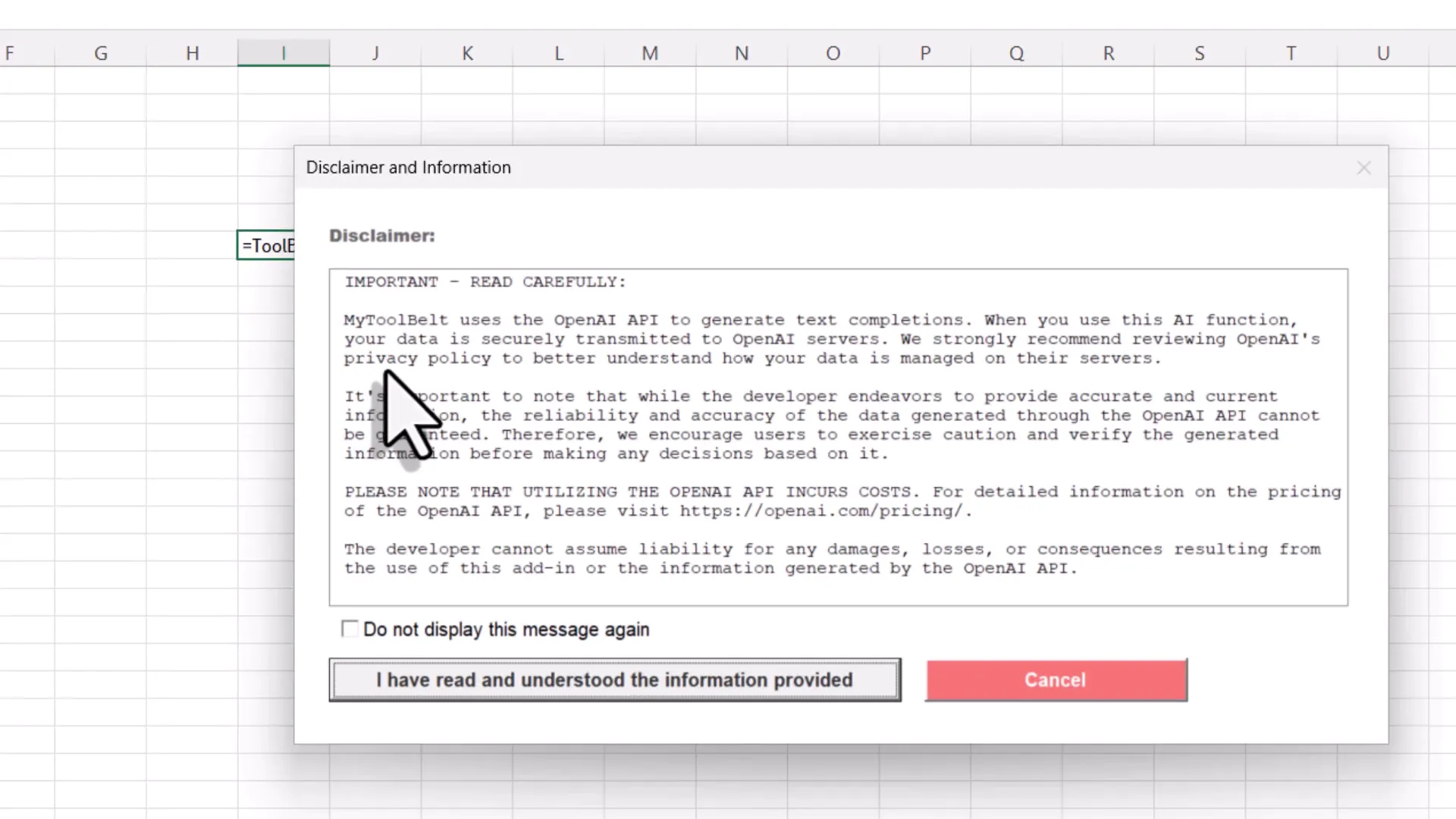 Testing the Ask AI Formula