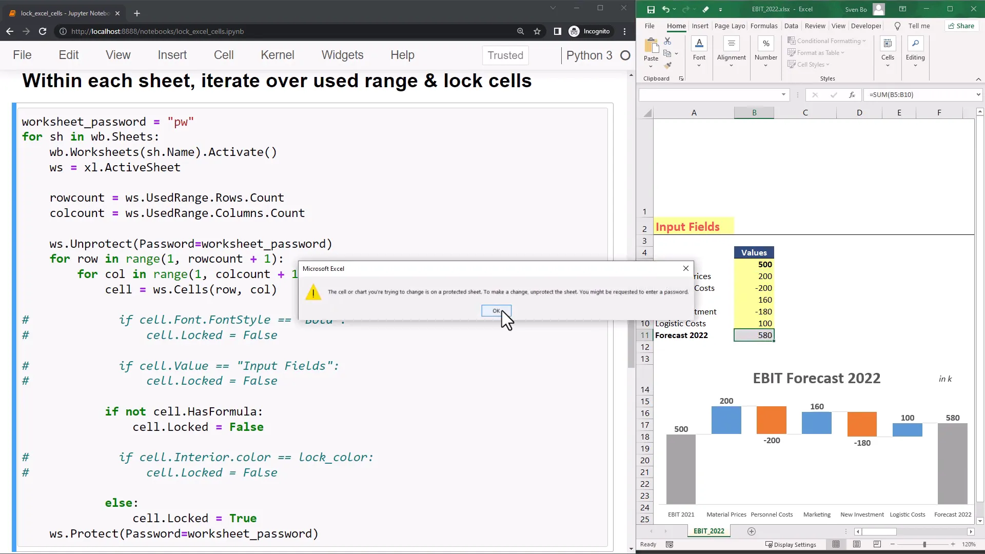 Locking cells that contain formulas