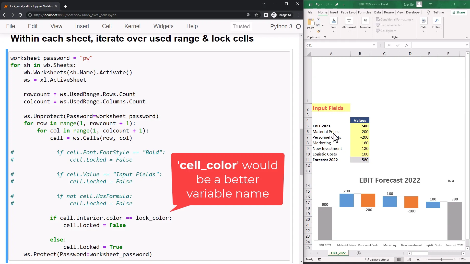 Unlocking cells with a specific fill color