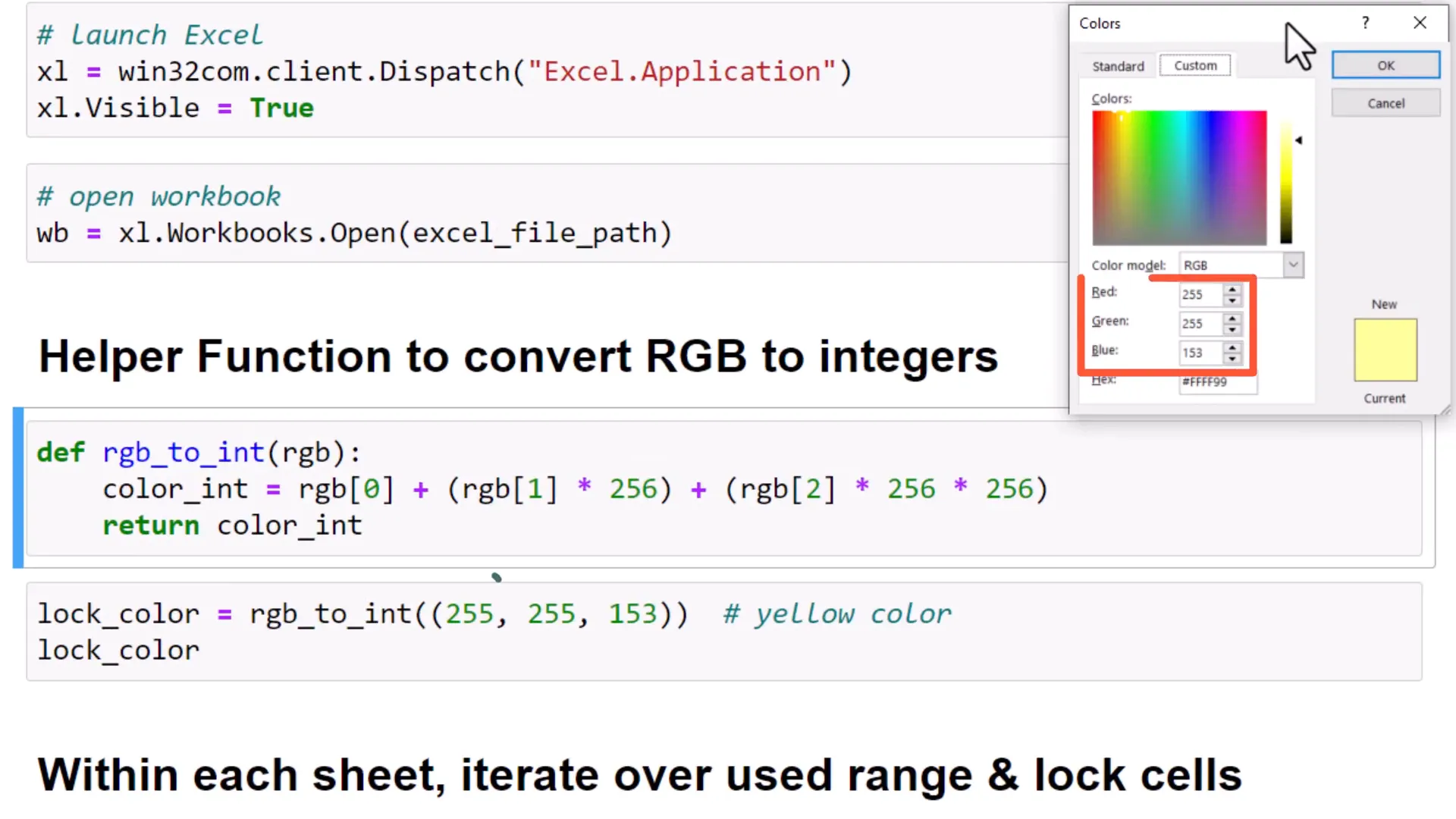 Finding RGB value of a cell