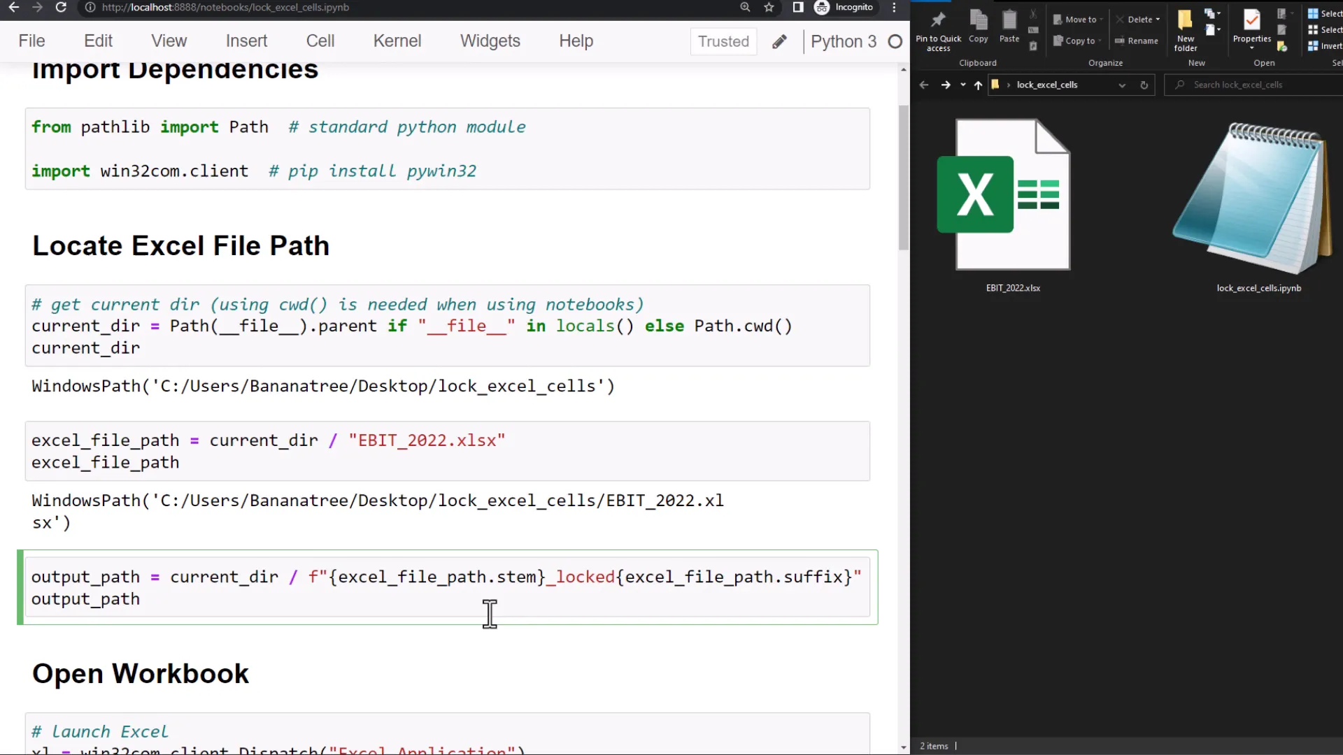 Creating output path for the workbook