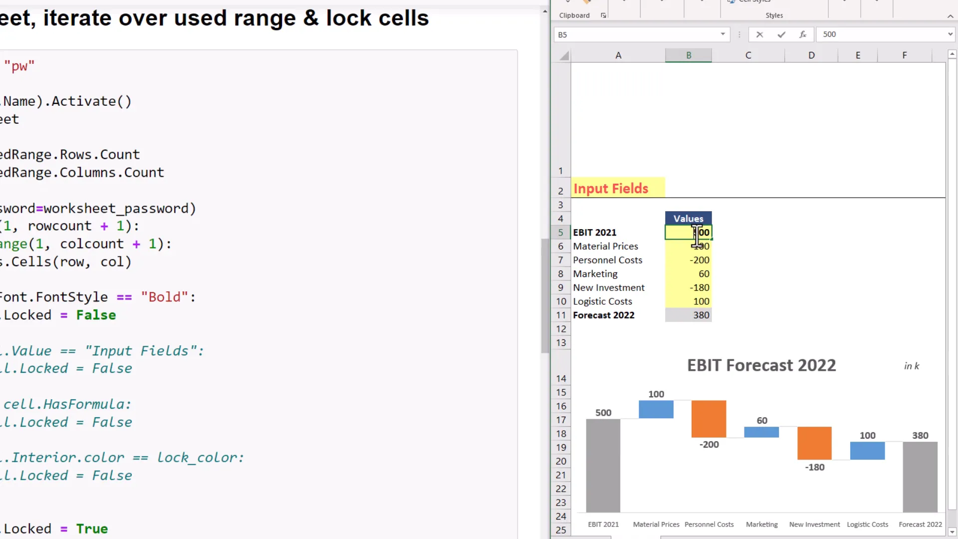 Demonstrating editable cells in the worksheet