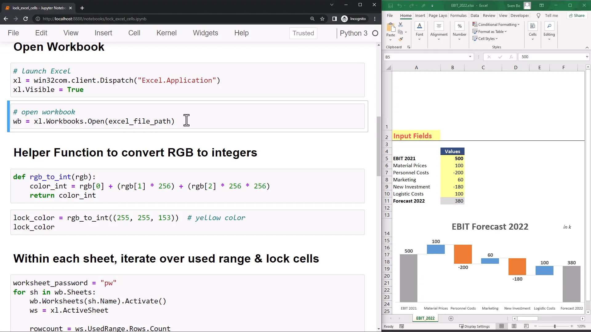 Example workbook with input fields