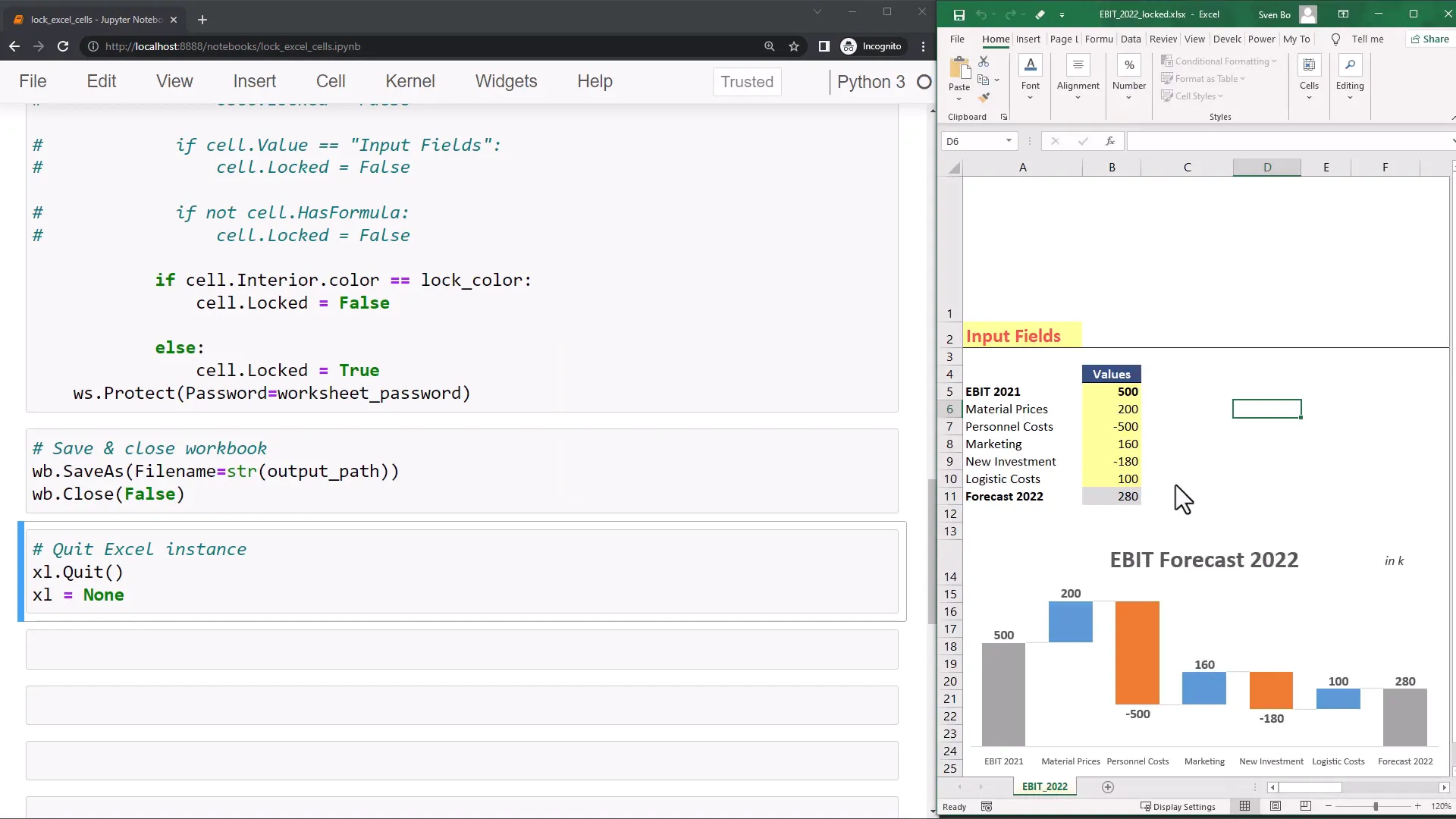 Verifying the locked cells in the new workbook