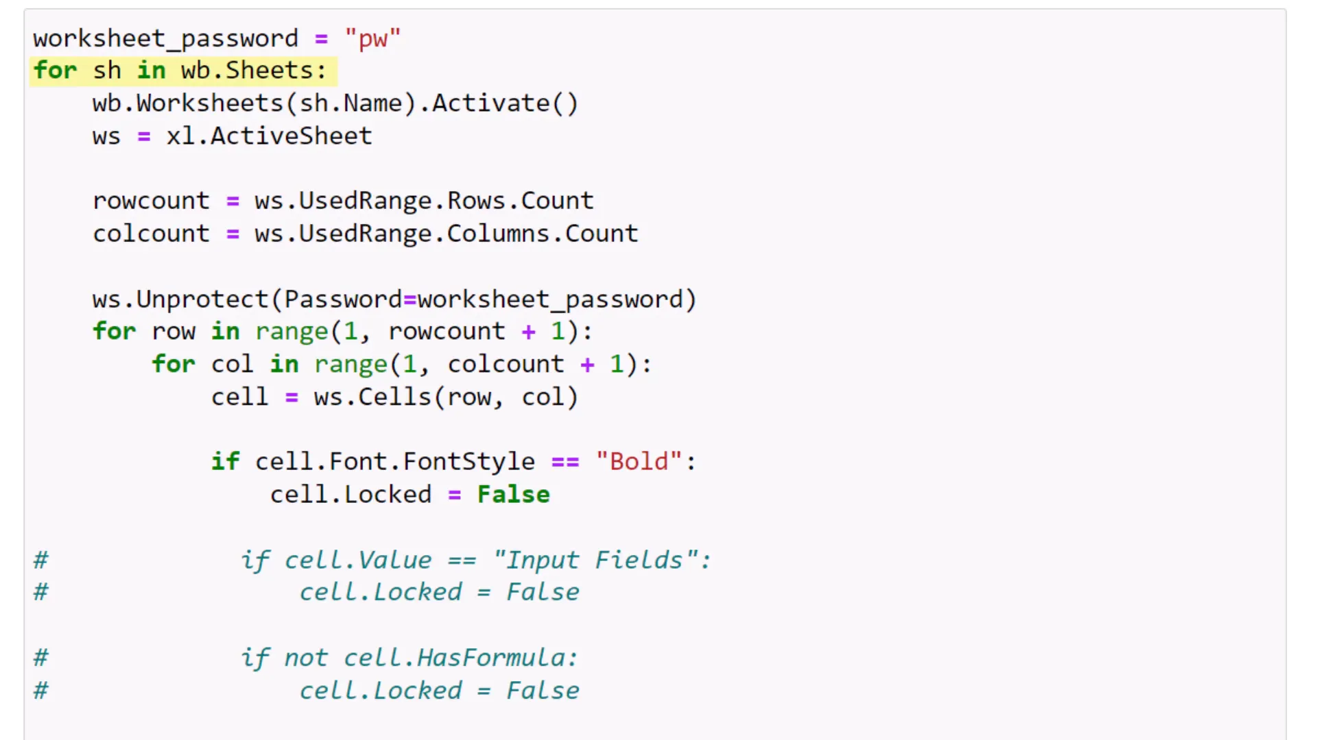 Iterating over each sheet in the workbook