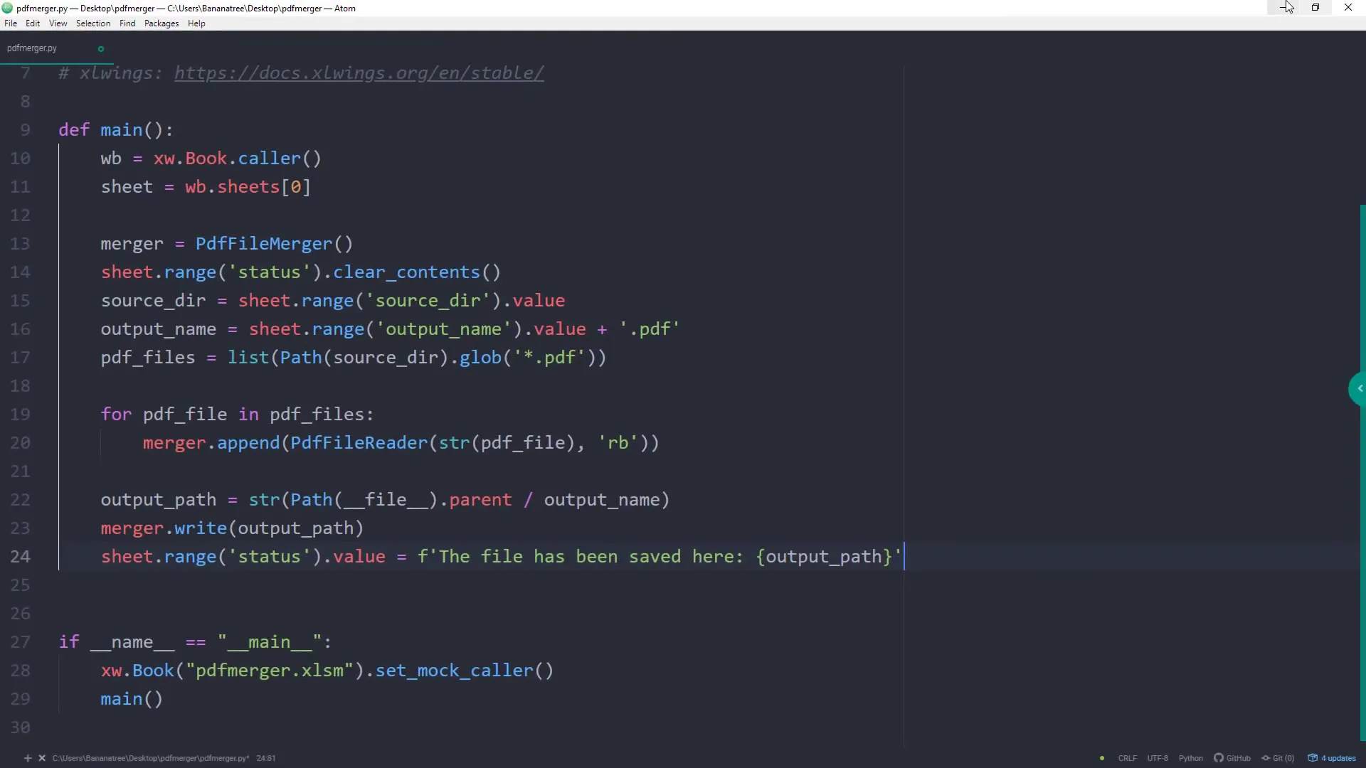 Writing merged PDF output