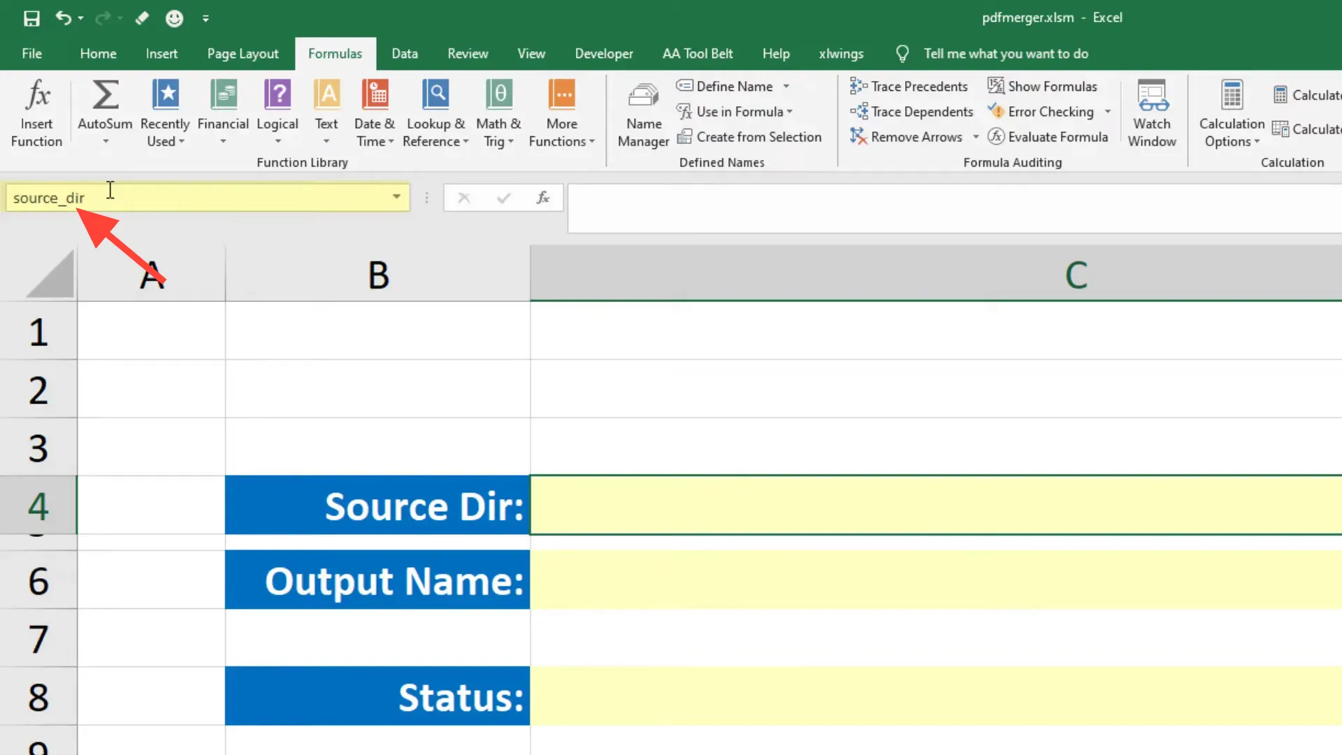 Defining named ranges in Excel