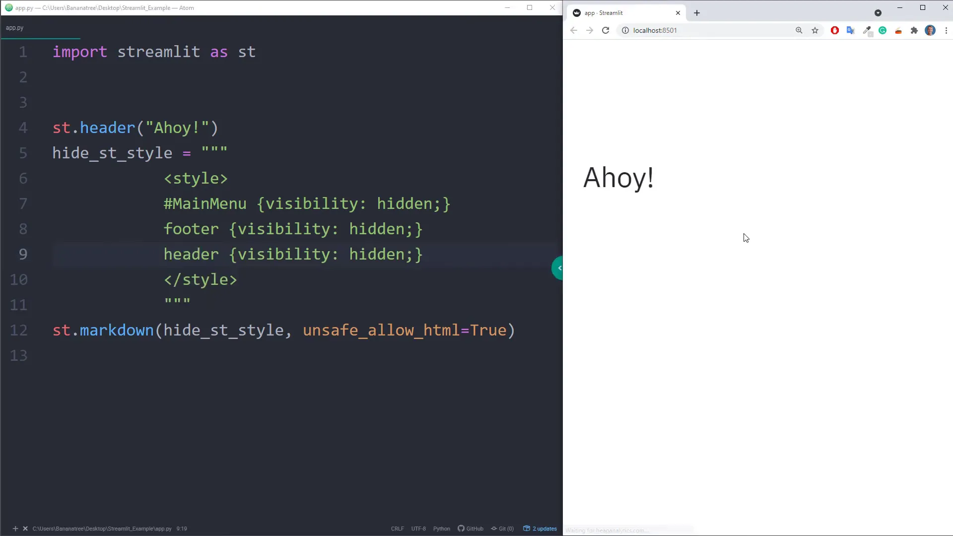Streamlit app without footer and menu icon