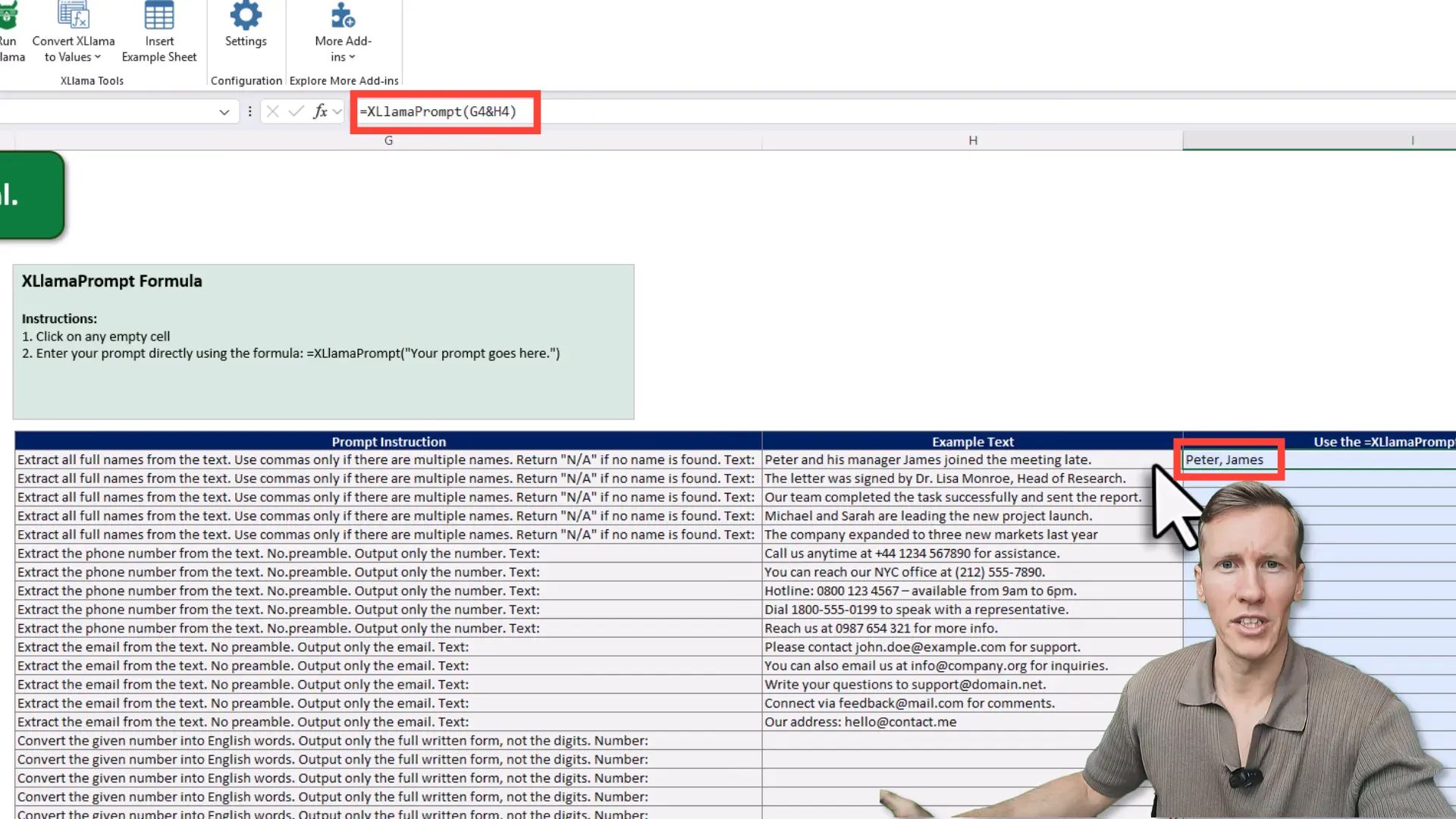 Result showing names extracted by the model