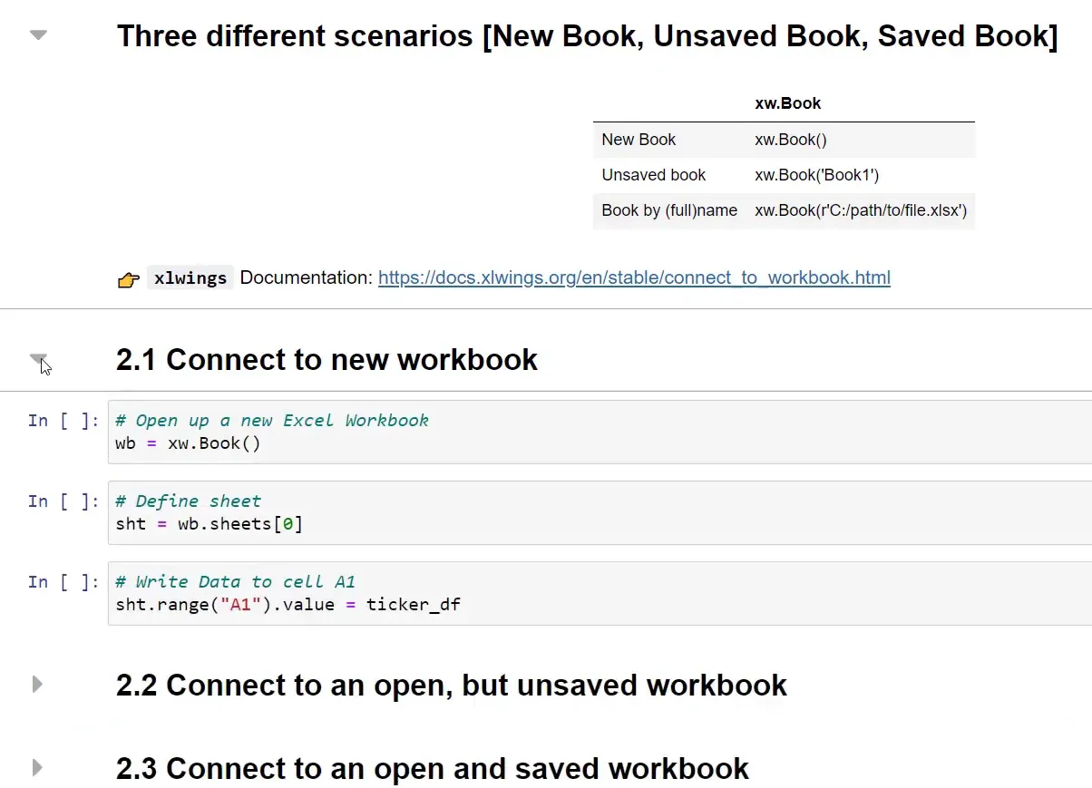 Connecting Python to new Excel workbook