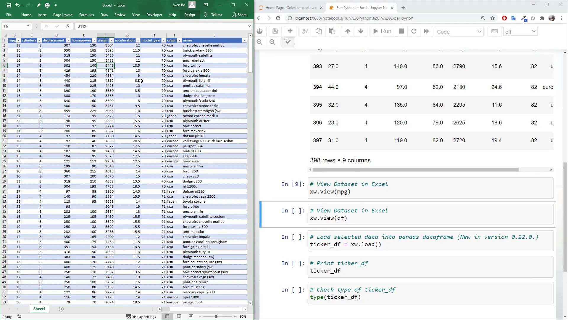 Inspecting DataFrames in Excel