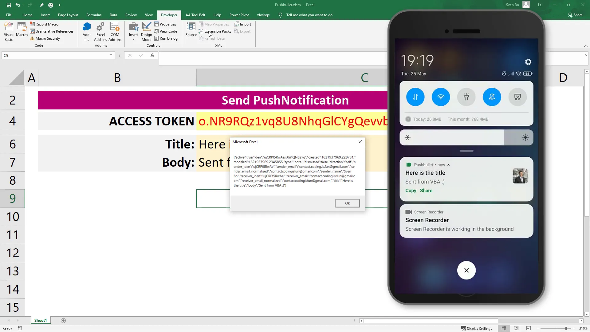 Receive push notification on smartphone
