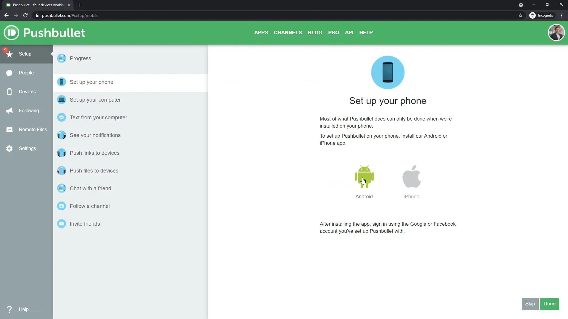 Install Pushbullet app on your smartphone