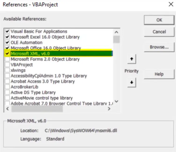 Add Microsoft XML v.6 reference