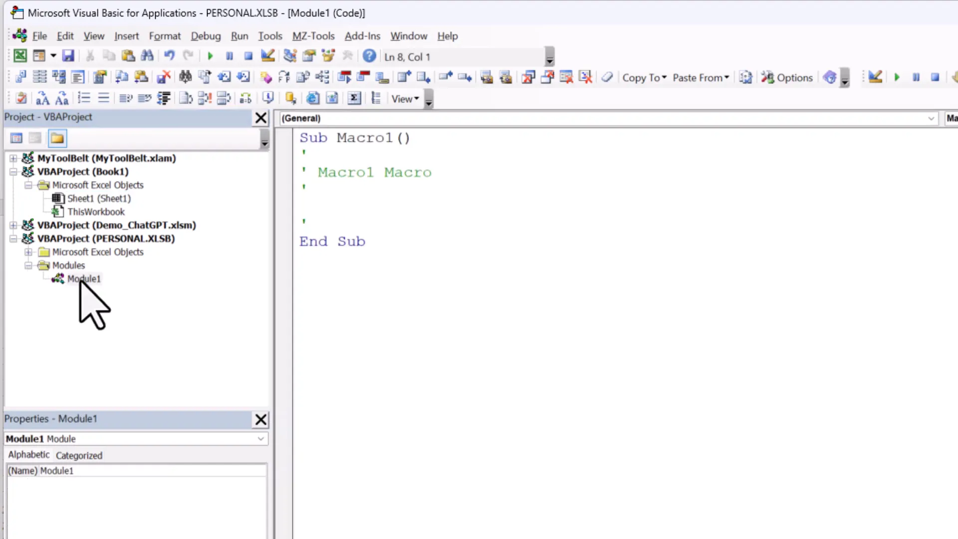 Visual Basic for Applications editor