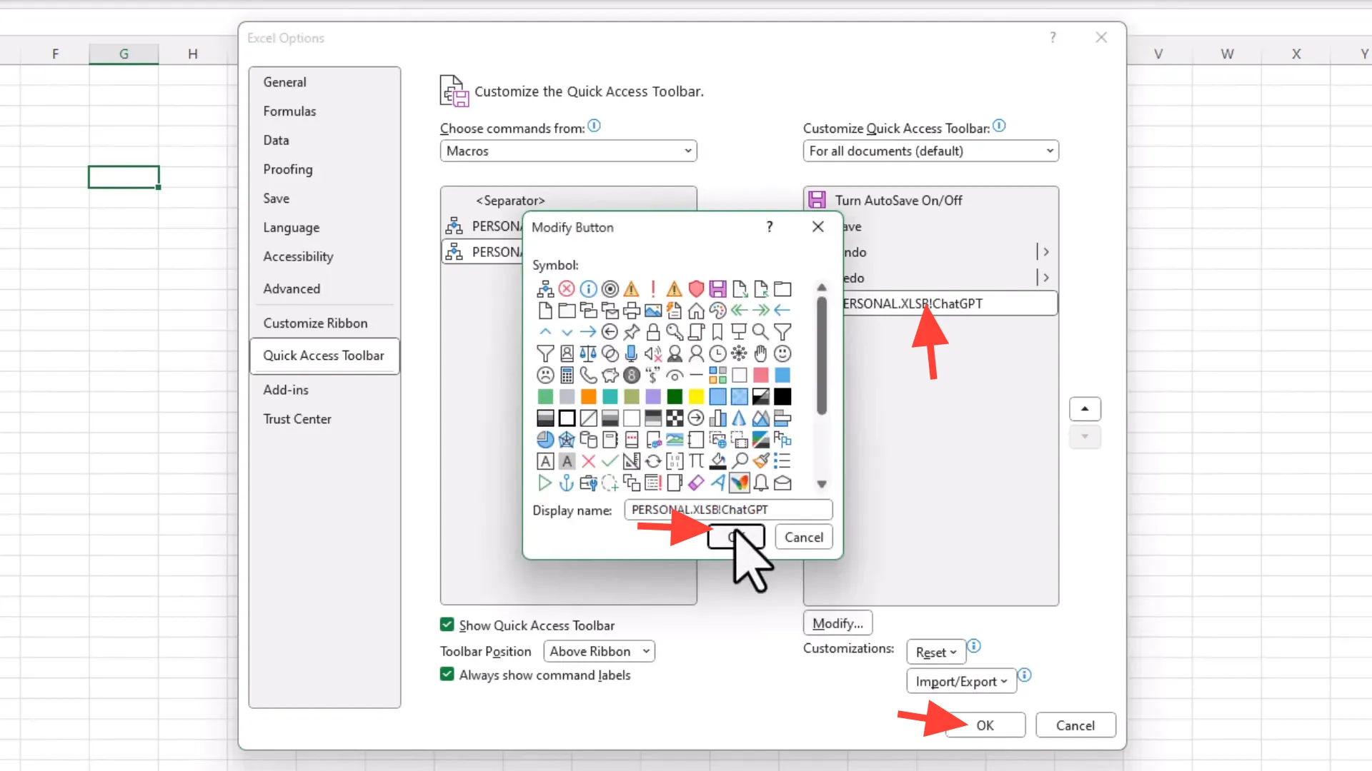 Adding macro to Quick Access Toolbar
