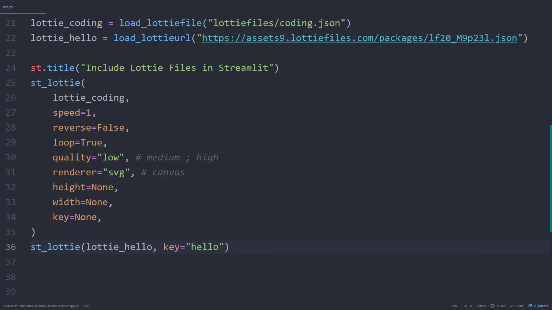 Using st_lottie to display animations