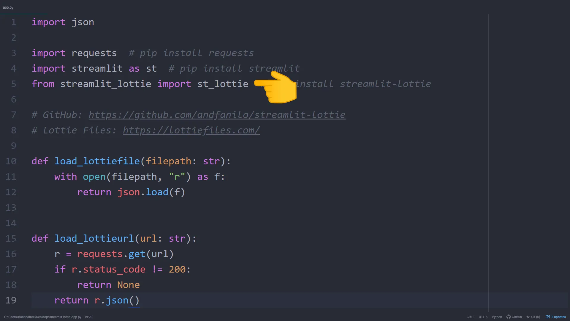 Python code for loading=