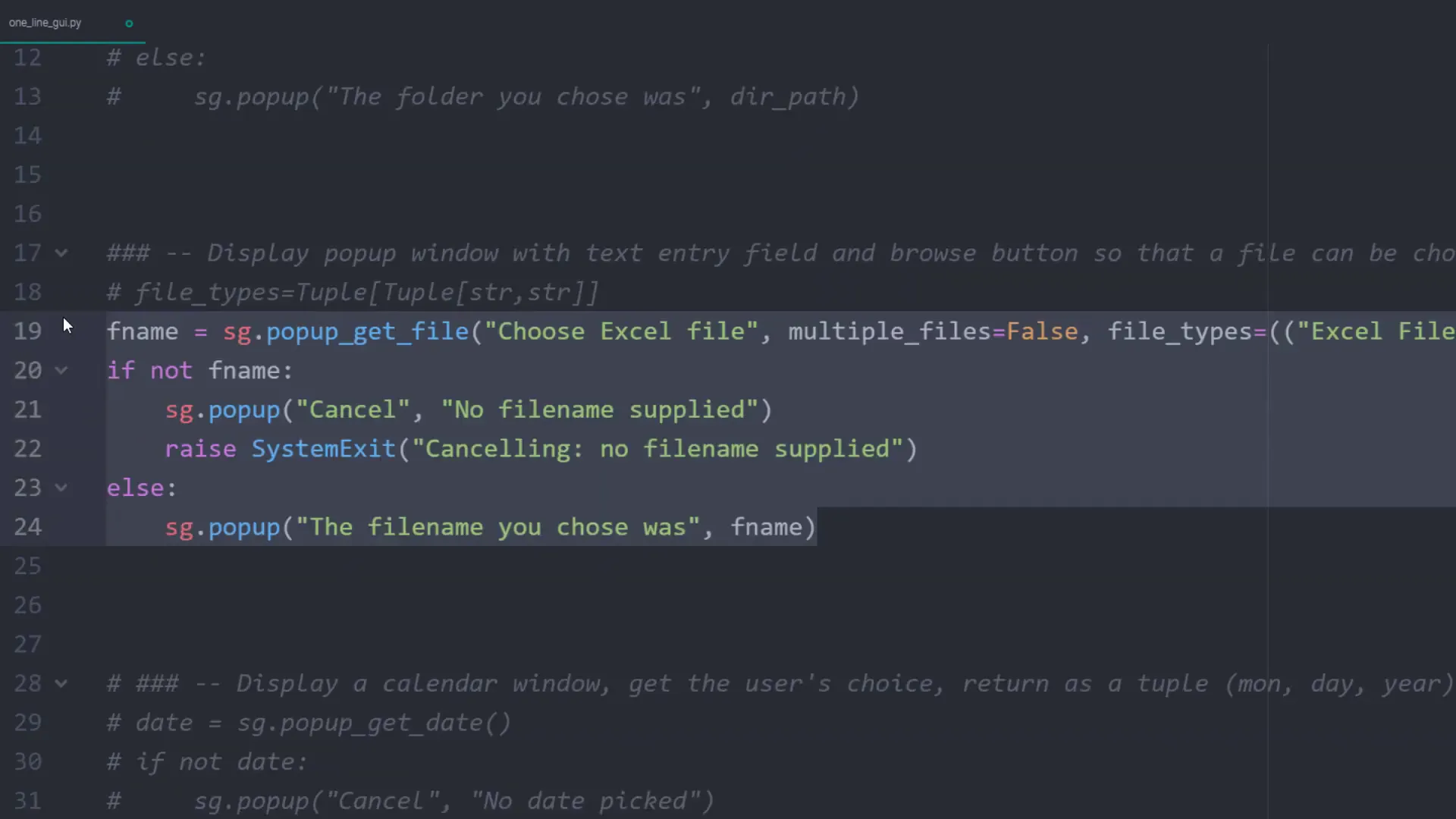 Popup to select a file