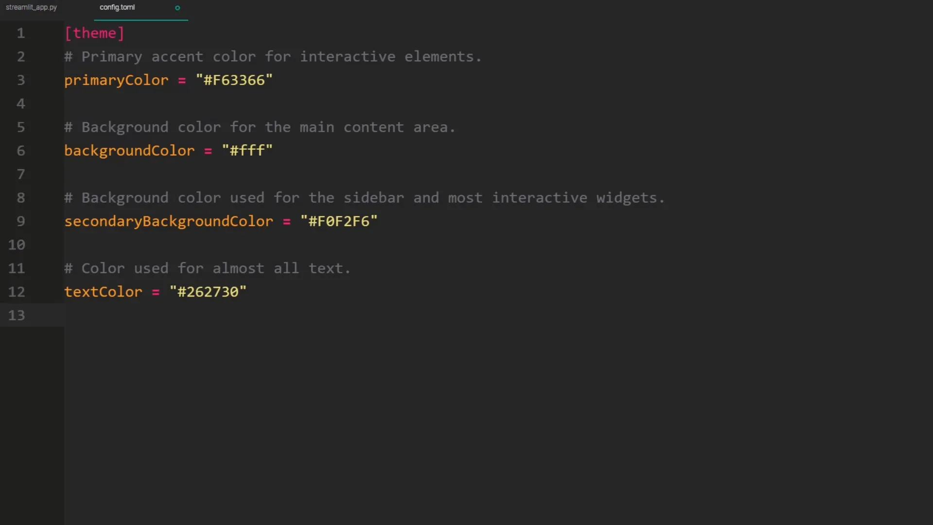 Adding Streamlit Theme