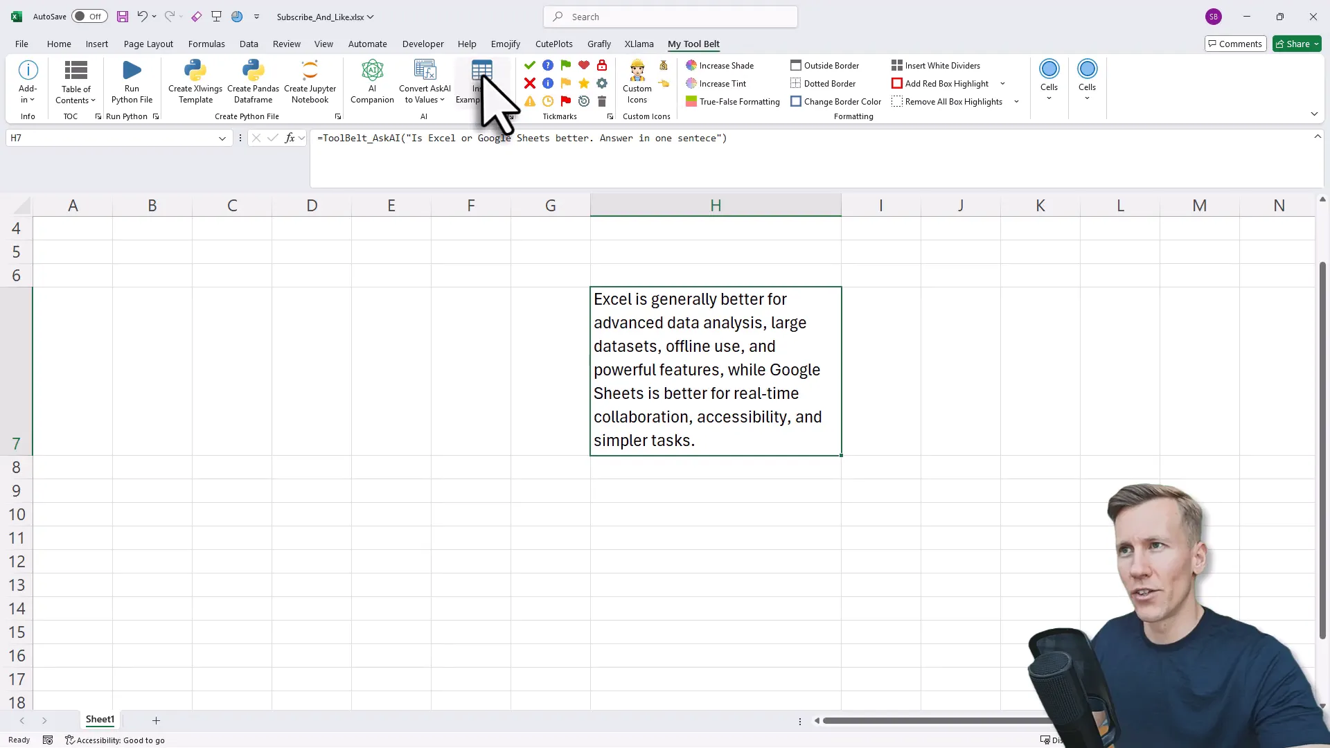 Typing a prompt into the ToolBelt_AskAI formula