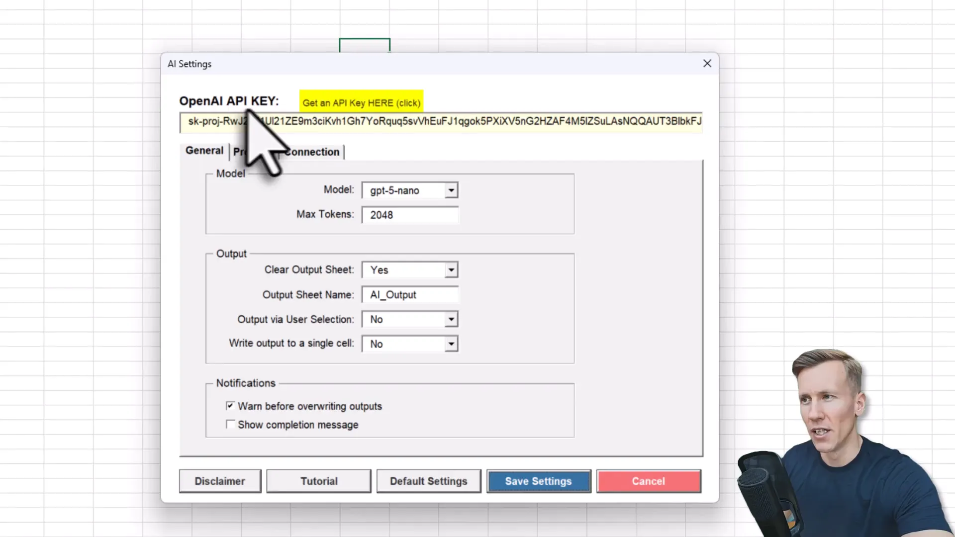 Pasting OpenAI API key into MyToolBelt settings