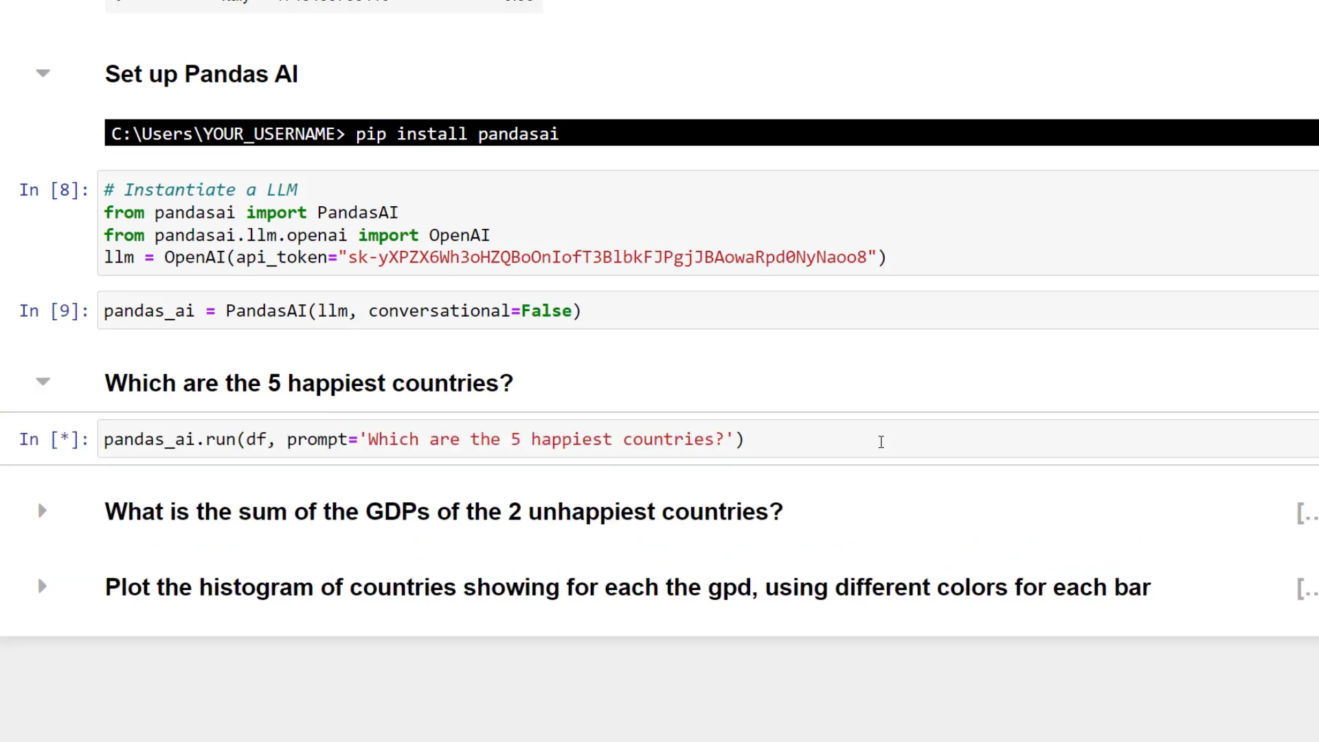 PandasAI providing answers