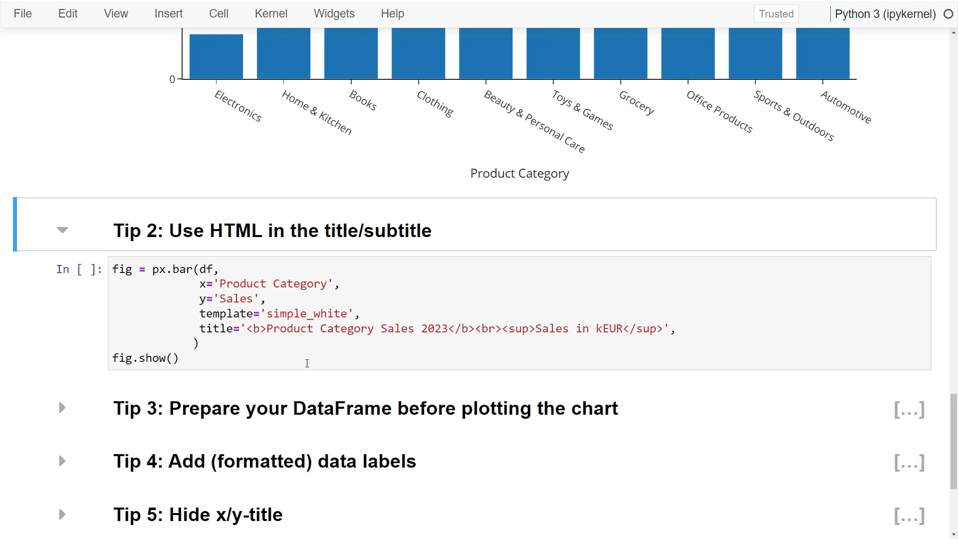 Using HTML tags in the chart title