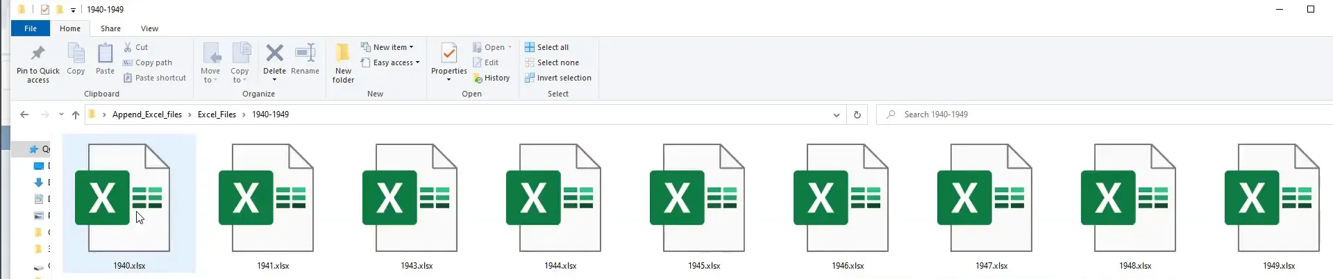Folder with Excel files and subfolders