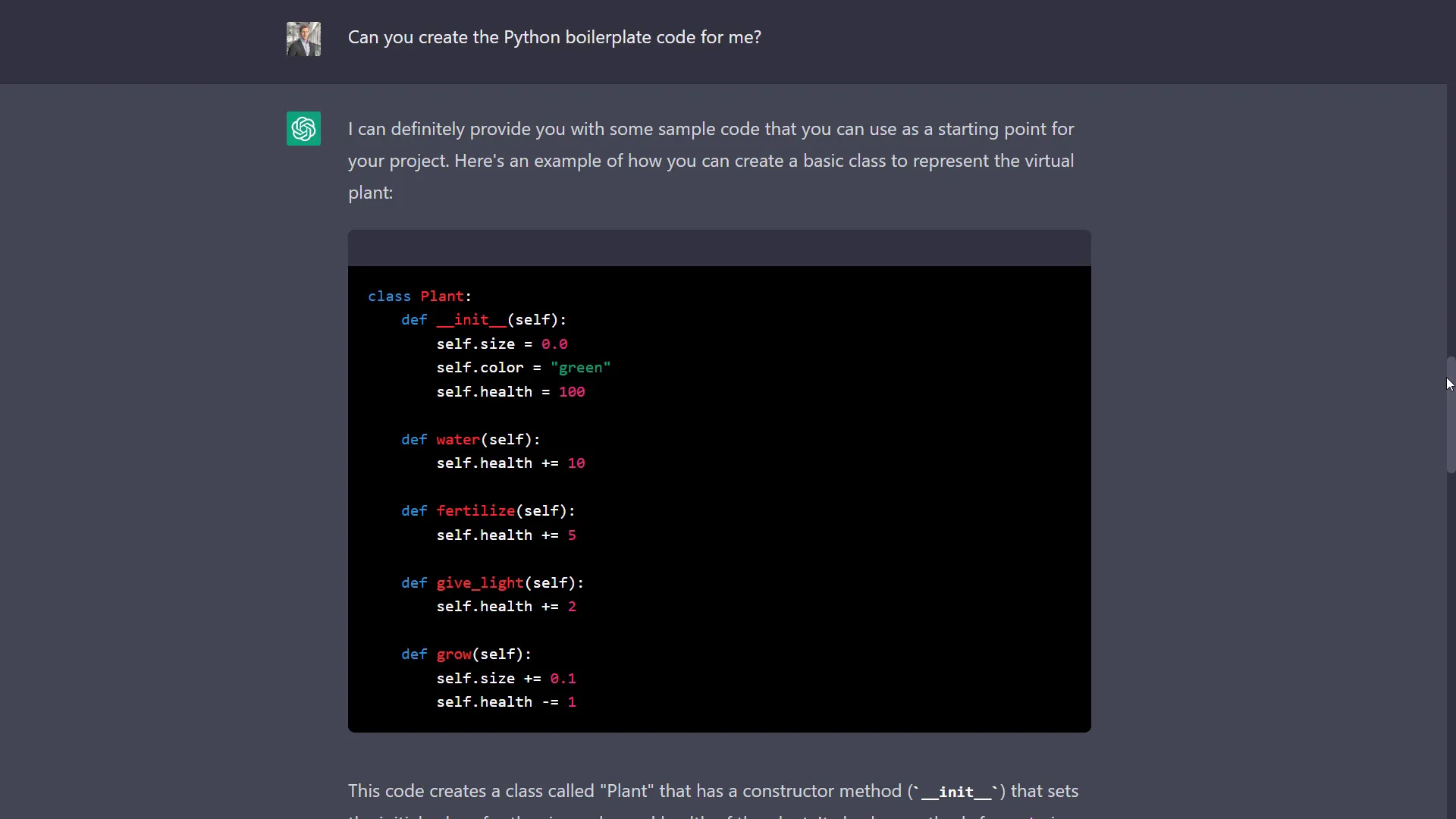 Sample code for virtual plant project