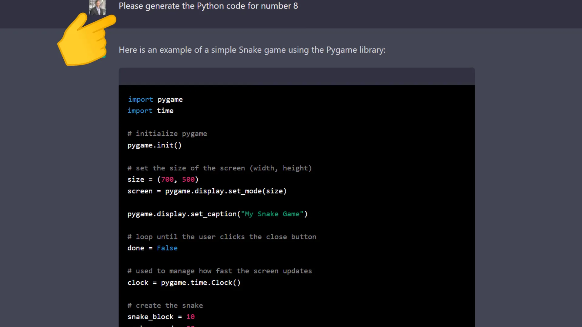 Boilerplate code for snake game