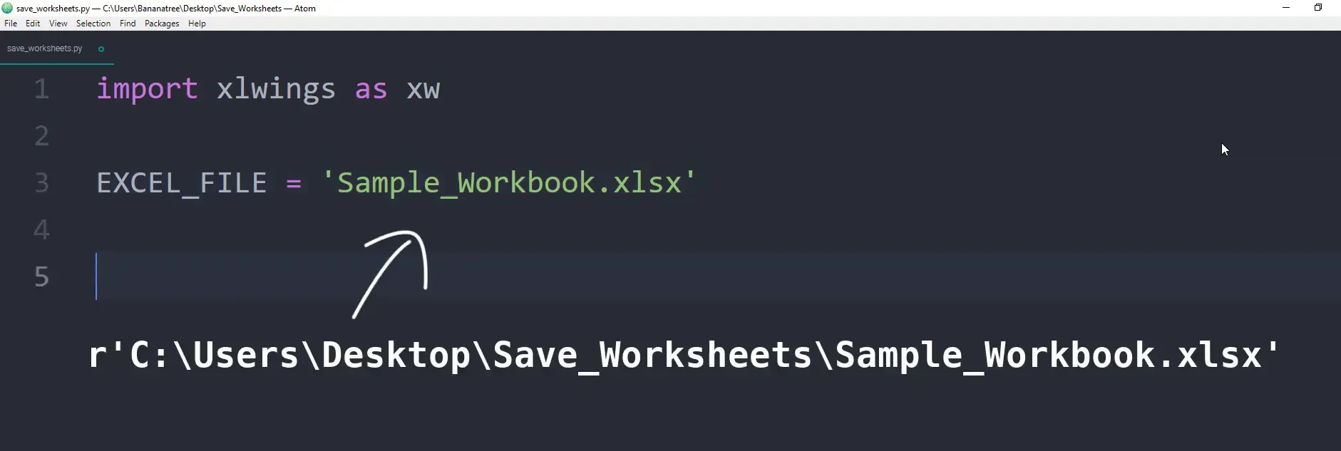Specifying the Excel file path