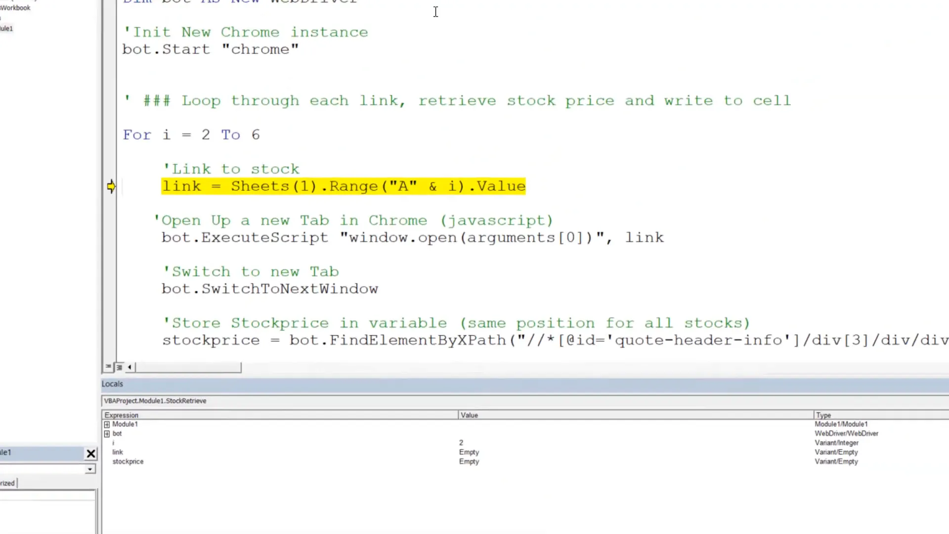 New value of the link variable