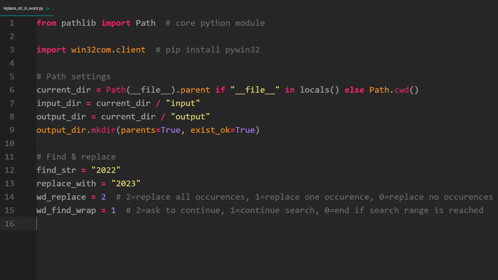 Defining search and replace terms
