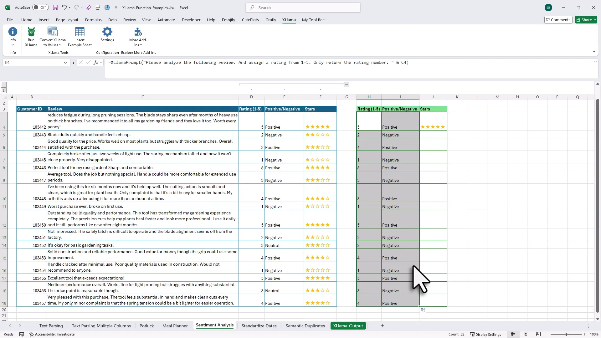 Using XLlama for sentiment analysis broken into two steps: score and polarity