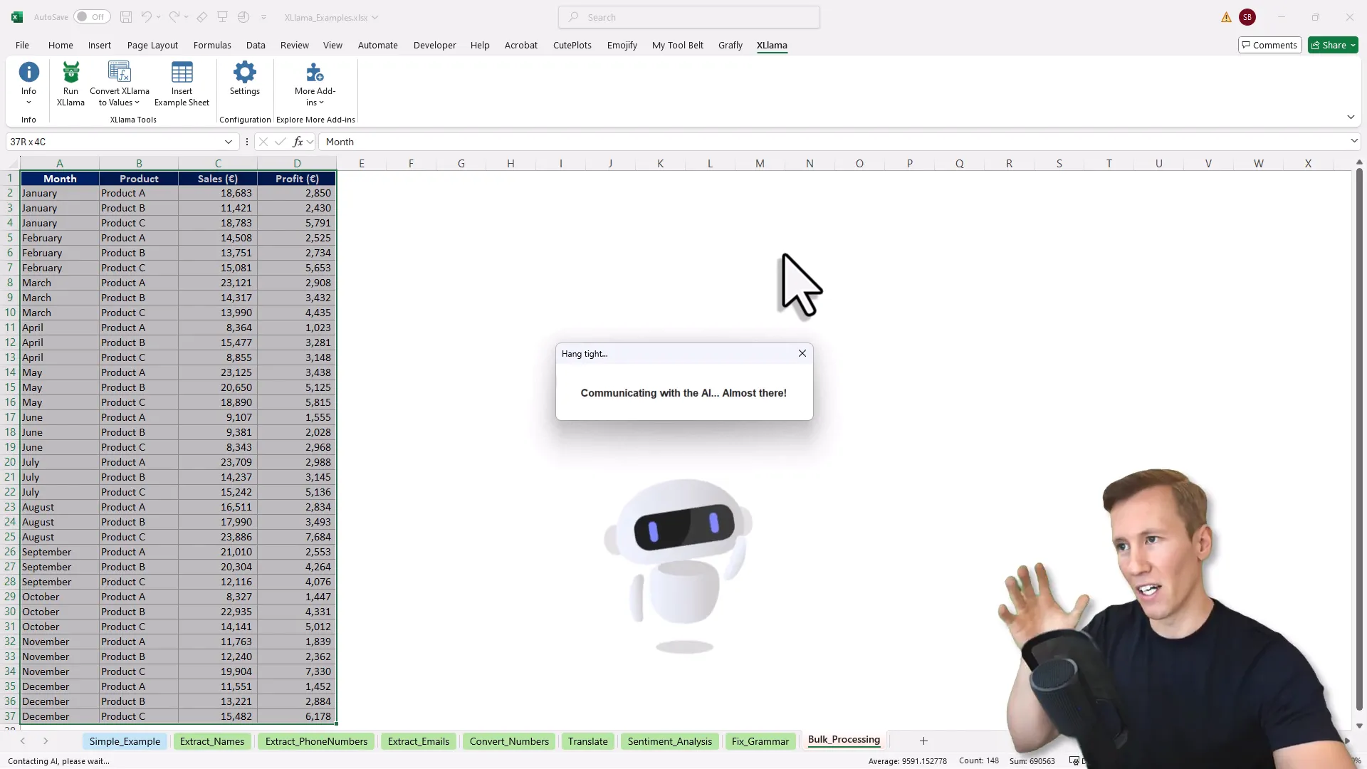 XLlama output sheet showing summarized insights