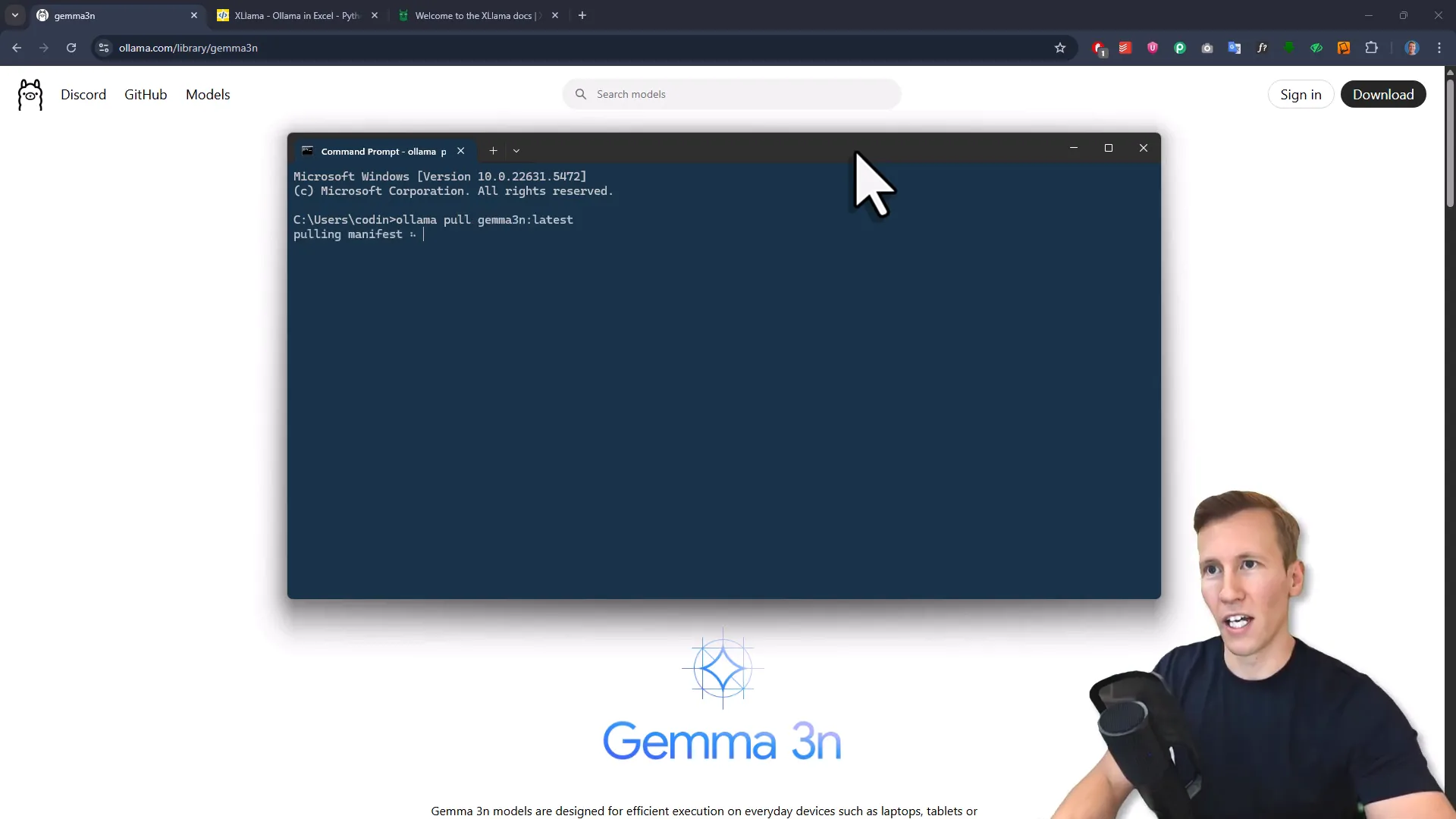 Terminal showing model download command