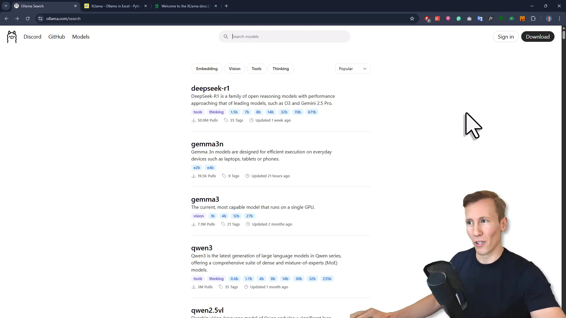 Downloading AI models from Ollama website