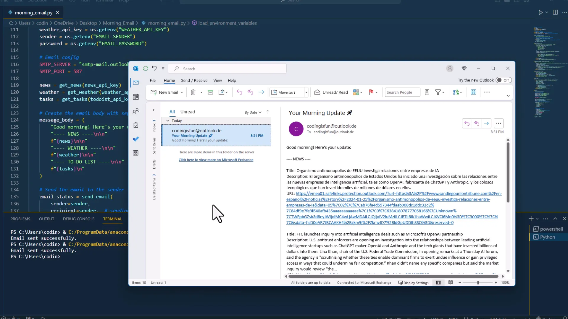 Email example from Python script