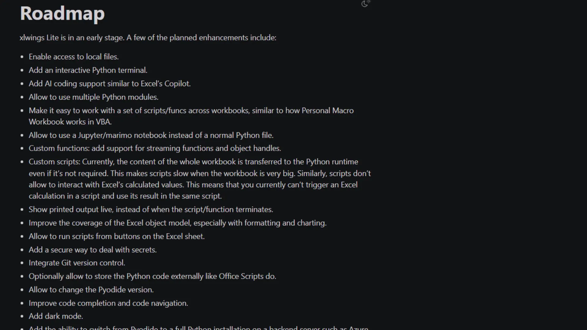Future enhancements for xlwings Lite