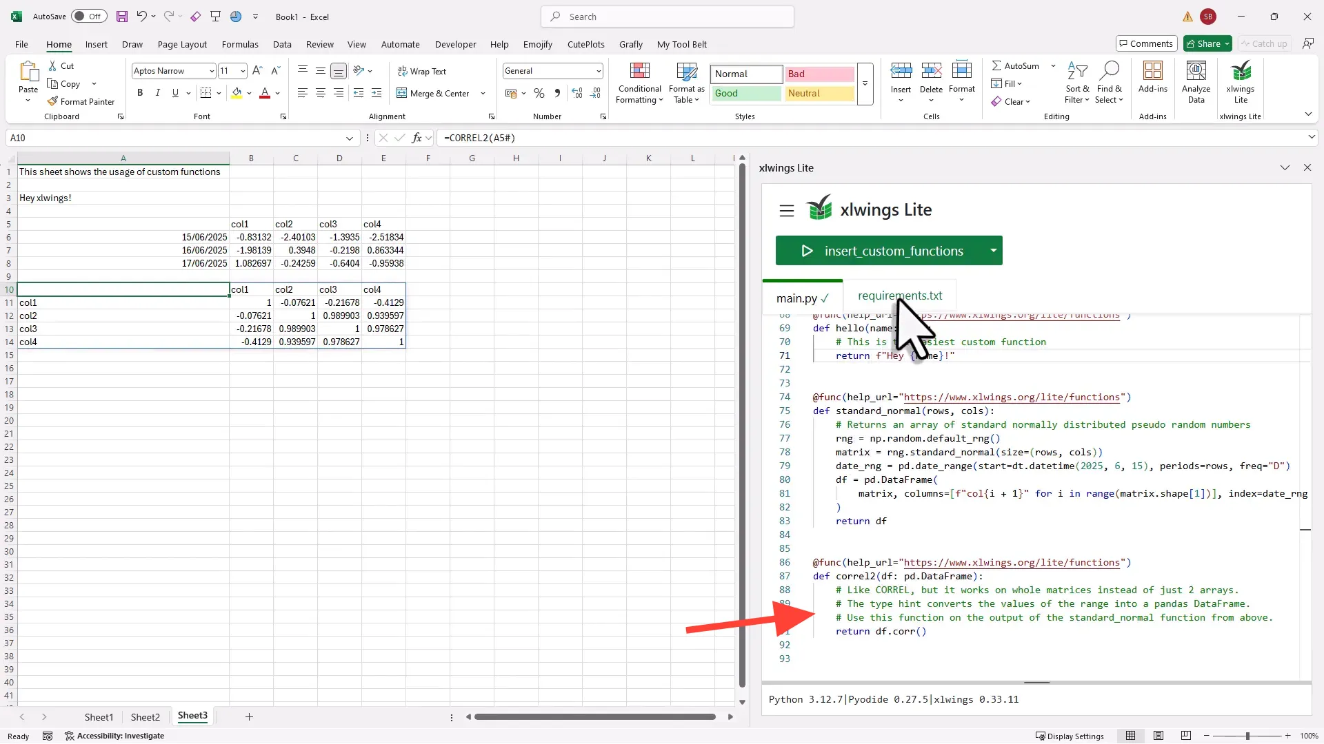 Working with Pandas DataFrames in xlwings Lite