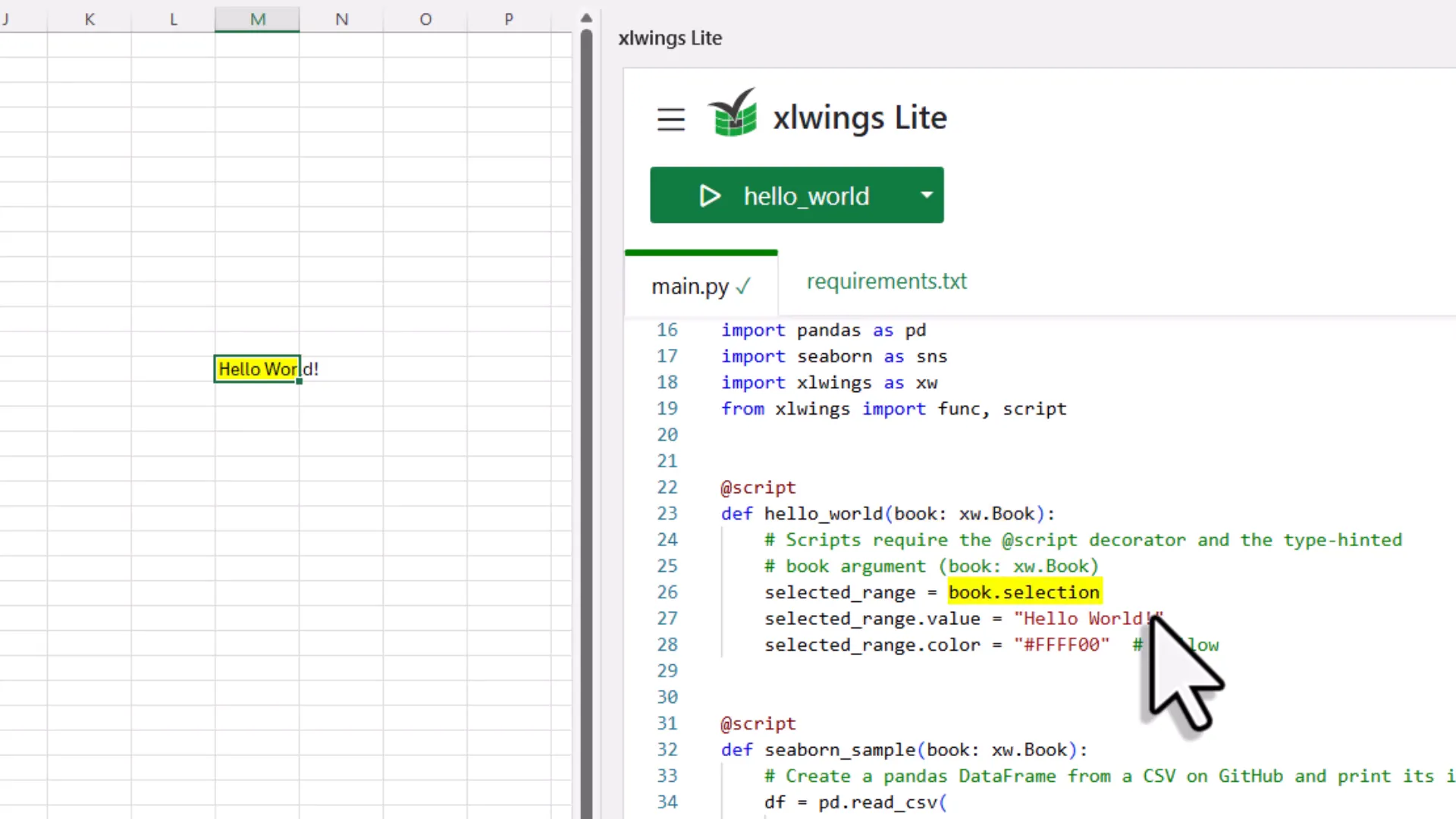 Understanding the script decorator in xlwings Lite