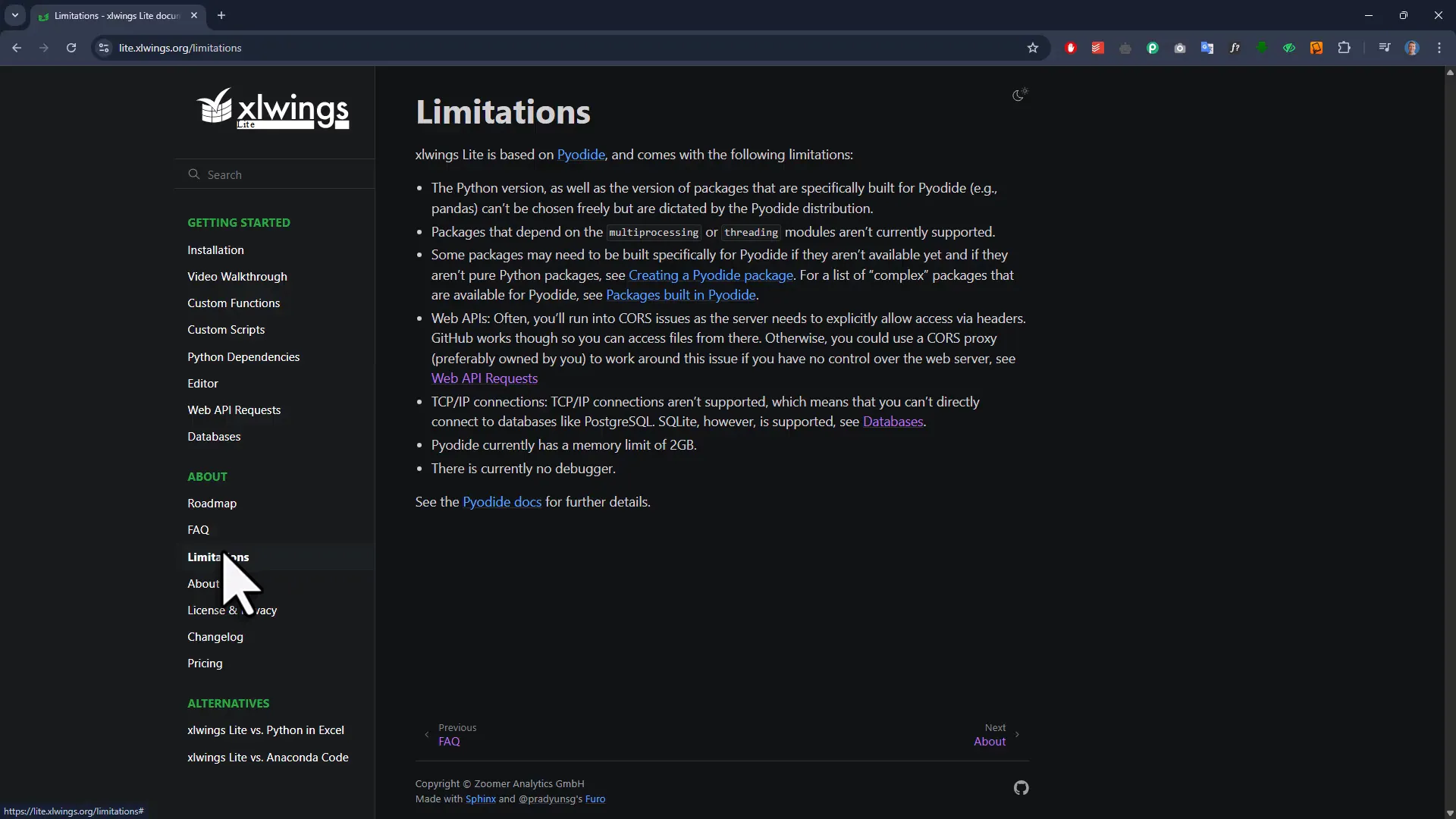 Limitations of xlwings Lite
