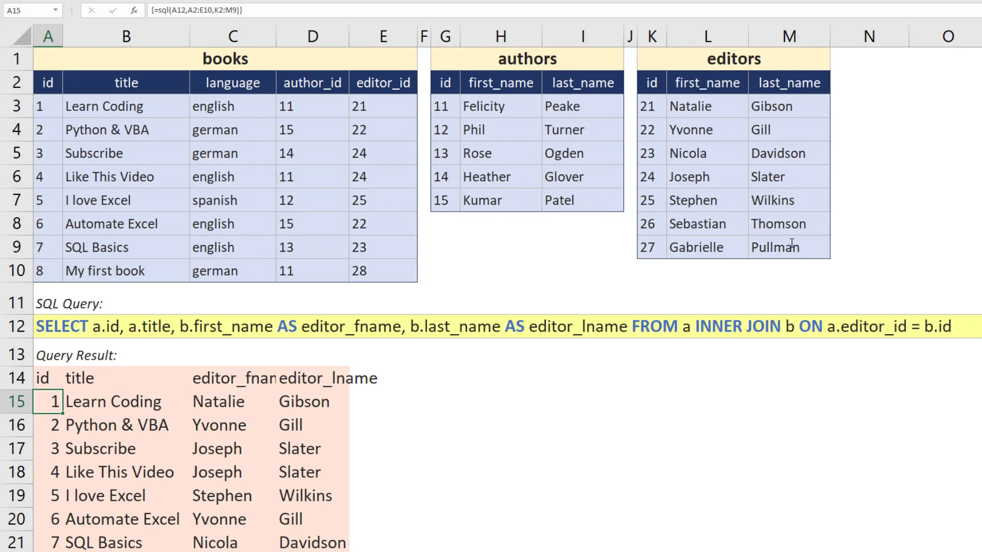 Inner join result in Excel